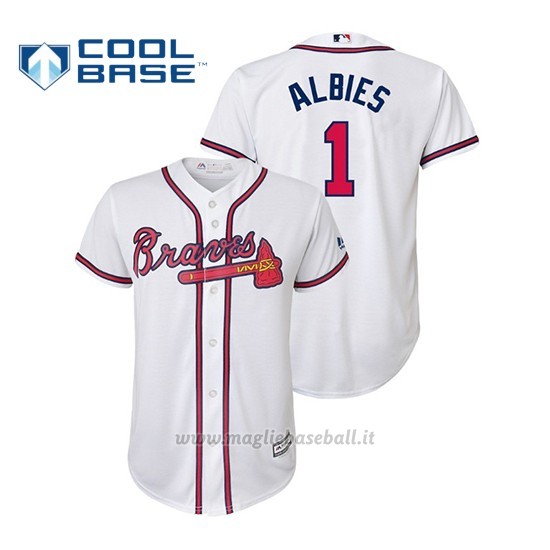 Maglia Baseball Bambino Atlanta Braves Ozzie Albies Cool Base Majestic Official 1ªBianco